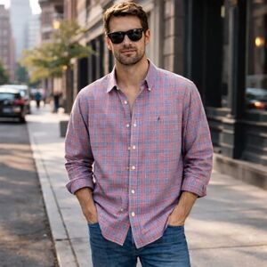 IZOD 100% Cotton Plaid Button-Up Shirt | Classic Preppy Casual Long Sleeve Men's
